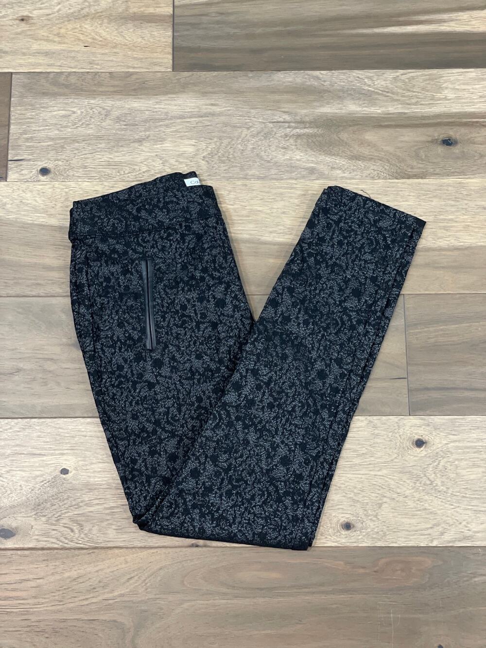 Calvin Klein Abstract Floral Stretch Ankle Slim Fit Pants Size 10 Black Gray